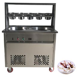 BEIJAMEI Commercial Fried Ice Cream Machine 50*2.5cm double Round Pan Ice Cream Roll Machine with 5 buckets