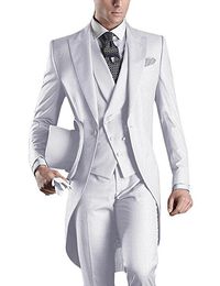 Morning Style White Tailcoat Groom Tuxedos Eiegant Men Wedding Wear High Quality Men Formal Prom Party Blazer(Jacket+Pants+Tie+Vest) 974