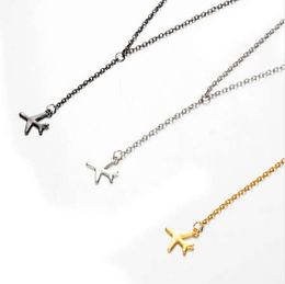 Rose Gold Gun Black Plane Necklace Airplane Pendant Necklace Aircraft Chain Layered Necklace For Women Tiny Dainty Jewelry