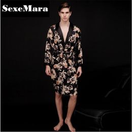 Lyxig Sexig Man Kimono Mens Silk Satin Pyjamas För Män Badrock Guld Dragon Sleepwear Dressing Gowns Pijama Hombre D7-AE-63 C18110901