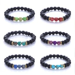 New Natural Black Lava Stone Bracelets Chakra Healing Balance Beads Bracelet for Men Women Stretch Yoga Jewellery