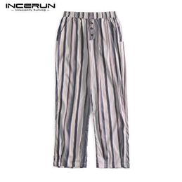 Summer Calf Length Men Baggy Pants Loose Wide Legs Stripe Print Drop Crotch Elastic Waist Harem HipHop Joggers Big Size S-5XL