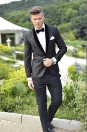 2 Pieces Black Groom Suits Wedding Tuxedos Fashion Prom Party Men Suits Shawl Lapel Groomsman Bridegroom Suits Coat Pants