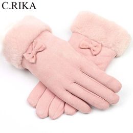 winter Women's Gloves suede Leather Mittens warm Winter driving Gloves Hot Warm Stylish Full Finger Ladies