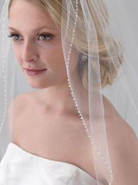 New Arrival Beaded Pearls Edge Wedding Veil One layer Bridal Veil White Ivory Champagne Pink With comb sg02