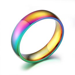 20 Pcs/lot Men Women Rainbow Colorful Ring Trendy Stainless Steel Wedding Band Ring Jewelry Width 6mm