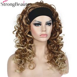 Strong Beauty Synthetic Half Wig With Headband Long Curly Full Capless Women Wigs