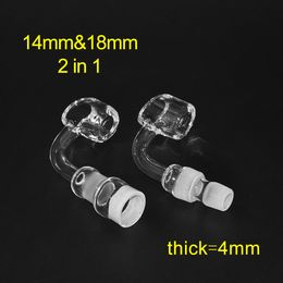 Smoke Accessory 4mm 90 Degree 14mm&18mm 2in1 quartz banger with frosted male female joint real 100% quartz nail dab rig water pipes