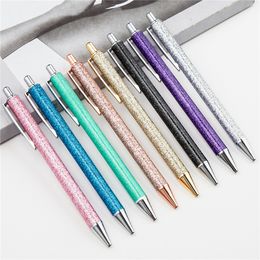 1 Pcs Kawaii Crystal Ballpoint Pen 1.0mm Luxury Press Flow Oil Gold Metal Ball PenS Powder Quicksand Design Kids Stationery