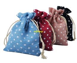 1000pcs/lot 9*12cm Polka Dot Drawstring Burlap Cotton Candy Bags Packaging Bag Weddings Favor Pouch Jewelry Gift Bag