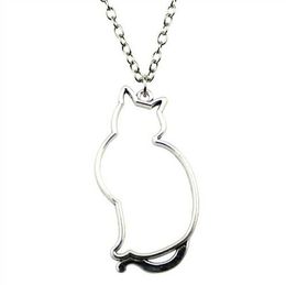 20pcs/lot Fashion Necklace Antique Silver Vintage Hollow Cat Charms Pendants Chain Necklace 42+5cm