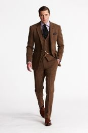 Popular Notch Lapel Two Buttons Cool Khaki Wedding Groom Tuxedos Men Suits Wedding/Prom/Dinner Best Man Blazer(Jacket+Tie+Vest+Pants) M25