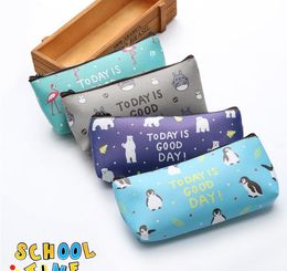 students multi-functional stationery bag Cartoon pu Leather pencil storage bag coin purse wallet kids animal print flamingo pencil case