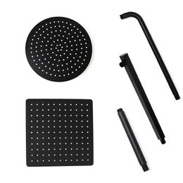 Black Round and Square Rain Shower Head Ultrathin 2 mm 8 10 12 Inch Choice Bathroom Wall & Ceiling Mounted Shower Arm