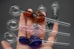 Colour Girl glass Oil Burner pipe thick pyrex Recycler water hand smoking pipes Glass smoking pipes 14cm lenght 30mm ball