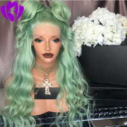 Hotselling purple/red /blonde /black 360 Frontal Long Deep Wave Full Hair Wigs green Synthetic Lace Front Wig For Women With baby hair