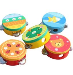 Cartoon Wooden Baby Hand Drum Toys Musical Bell Drum Kids Early Educational Grasping Toy Beat Instrument Handbell Baby Good Gift
