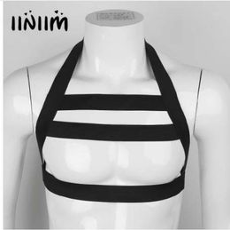 Black White Men Lingerie Nylon Halter Backless Elastic Body Chest Harness Costume Belt Shapers