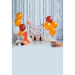 Wooden Planks Wall Baby's 1st Birthday Party Backdrop Printed Red Orange Balloons Flowers Kids Children Photo Studio Backgrounds