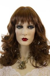 Auburn Red Long Skin Top Wavy Curly hair Wigs