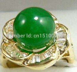 FREE SHIPPING >>>Green STONE Flower Crystal Ring Size: 7.8.9