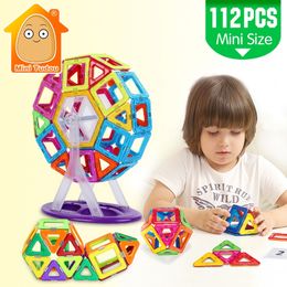 Mini 112 sztuk Bloki magnetyczne Budownictwo Enlighten Montaż Model Model Zabawki Dla Dzieci Edukacyjne DIY Plastikowe Cegły