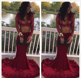 2019 Black Girls Two Pieces Prom Dress Sheer High Neck Long Formal Pageant Holidays Wear Graduation Evening Party Gown Custom Made Plus Size