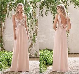 Modern Jasmine Cheap Bridesmaid Dresses Rose Gold Sequins On Top Chiffon Skirt Sleeveless A Line Sweetheart Junior Bridesmaid Dresses