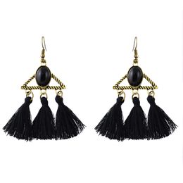 Idealway Vintage Bronze Alloy Acrylic Gemstone Triangle Thread Tassel Earrings Jewellery