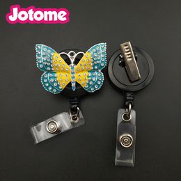 100pcs/lot Rhinestone Medical ID Badge Pull Reels Enamel Insect Butterfly Retractable Badge Holders For Nurse Staff Teacher