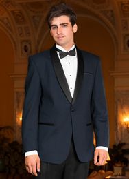 Brand New Navy Blue Men Wedding Tuxedos High Quality Groom Tuxedos Shawl Lapel One Button Men Blazer 2 Piece Suit(Jacket+Pants+Tie+Girdle)89