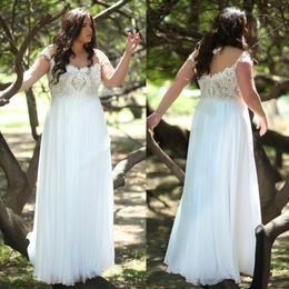 Chic Lace Plus Size Beach Wedding Dresses Off The Shoulder Short Sleeves Bohemian Bridal Gowns A Line Chiffon Boho Robe De Mariée