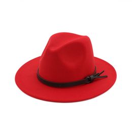Australia Wool Felt Flat Wide Brim British Jazz Hat Unisex Men Women Panama Trilby Fedora Hats with Leather Band