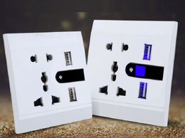 Detecing LED Night Mini Light+Switch 2.1A Dual USB Outlet Wall Charging Station White Socket Plug Adapter 5 Holes