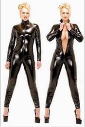 Sıcak Seksi Siyah Catwomen Tulum PVC Spandex Lateks Catsuit Kostümleri Kadınlar Için Vücut Takımları Fetiş Deri Elbise Artı Boyutu XS-5XL