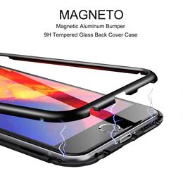Adsorption magnétique à 360 degrés Métal Bumper Temperred Glass Clear Aproch Full Cover Couverture pour iPhone X 7 8 Plus