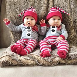 Baby Clothes Christmas Rompers Long Sleeve O-neck Jumpsuit with Hat 2Pcs Baby Set Infant Outfit Warm Cotton Cute Newborn Girls Boys Clothes