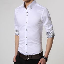 Mens Luxury Dress Shirts Long Sleeve Cotton White Black Shirt Men Tuxedo Shirt Plus Size Slim Fit Chemise246S