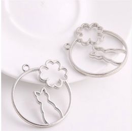 100pcs Flower Cat charms Hollow glue blank pendant tray bezel charms Setting 44x43mm