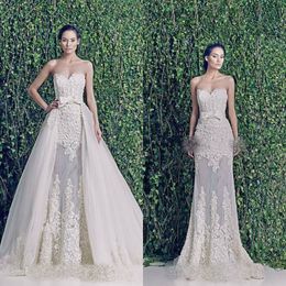 Modest Zuhair Murad Wedding Dress With Detachable Train Sweetheart Lace Applique Backless Vintage Plus Size Bridal Gowns Wedding Dresses