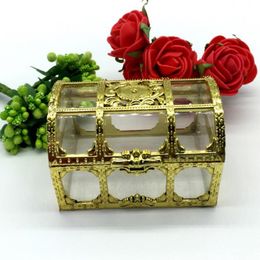 Top grade golden silvery transparent plastic treasure chest wedding candy box gift boxes fast shipping F20173537