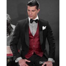 Groom Wear Black Groomsmen One Button Groom Tuxedos Shawl Lapel Men Suits Wedding/Prom/Dinner Best Man Blazer(Jacket+Pants+Tie+Vest)