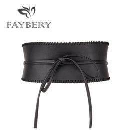 Frauen stilvolle Kunstleder Wrap-Around Obi Taillenband Gürtel Spitze Gürtel Neu