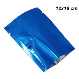 100 Pcs 12x18 cm Blue Vacuum Heat Sealable Aluminium Foil Pouch Mylar Foil Open Top Bags Heat Seal Sample Packets with Notches for Coffee
