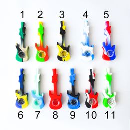 4.25 inches Silicone Smoking Pipe Silicone Oil Rig Guitar Tobacco Hand Pipe Smoke Accessory dab rig with glass bowl