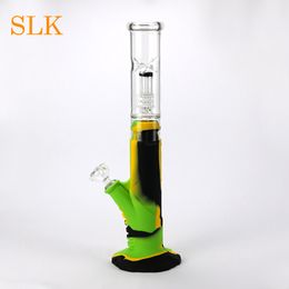 Tall bongs water bubbler glass bongs percolator water pipe Oil rigs Hookahs silicone bong 14.4 mm joint 8 arms Glass filter