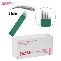 100Pcs/Box 14 Pin teri Microblading Needles Brow Embroidery Blade Disposable Tattoo Eyebrow Blades Shading Needles