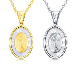 316 Stainless steel Shellfish Religious Goddess Catholic Pendant Jewelry the Madonna Mother Prayer The Virgin Mary Charm pendants necklace for Women