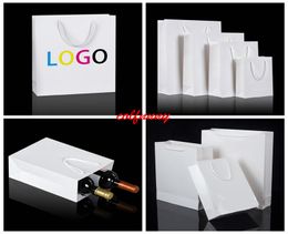 200pcs/lot Fast Shipping White kraft paper bag with handle Wedding Party Favour Paper Gift Bags print Customise logo F060502