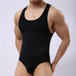 Men's Underwear Ice Silk High Elasticity Body Shaper Slimming support chest Shapewear Sports Onesies Slim Fit Fitness Clothes Bodysuits